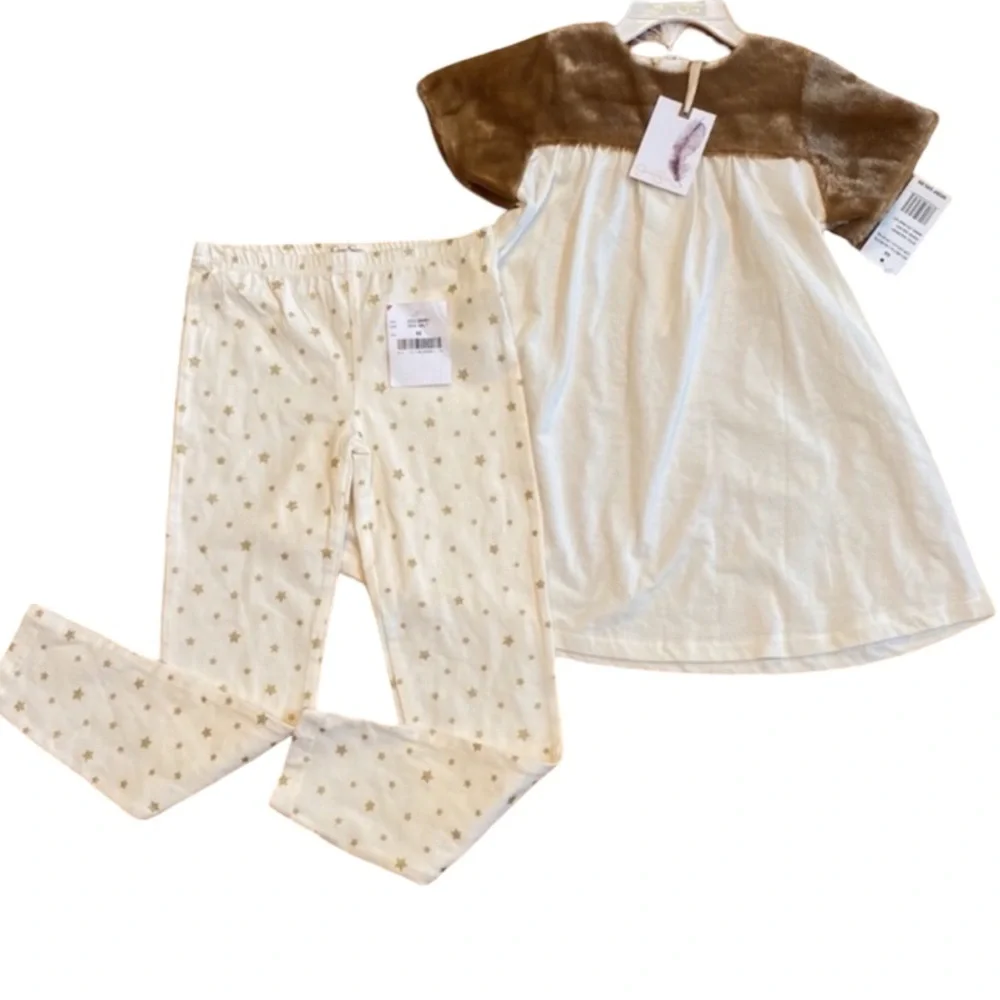 Jessica Simpson Sea Salt Faux Fur Short Sleeve 2 Piece Outfit Girls 6X